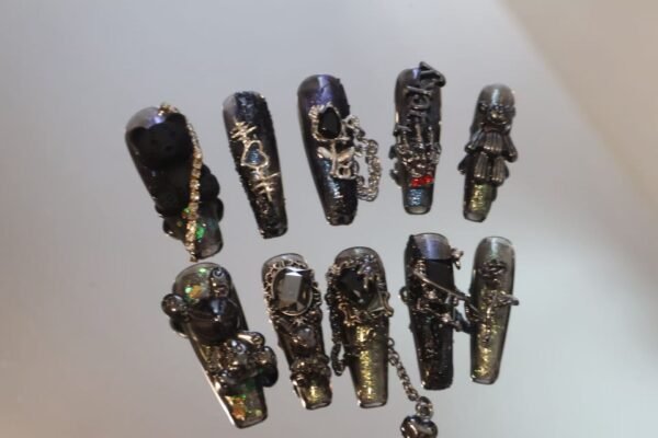 ​​"stelle notturne" set di unghie artigianali in stile gotico lussuoso​